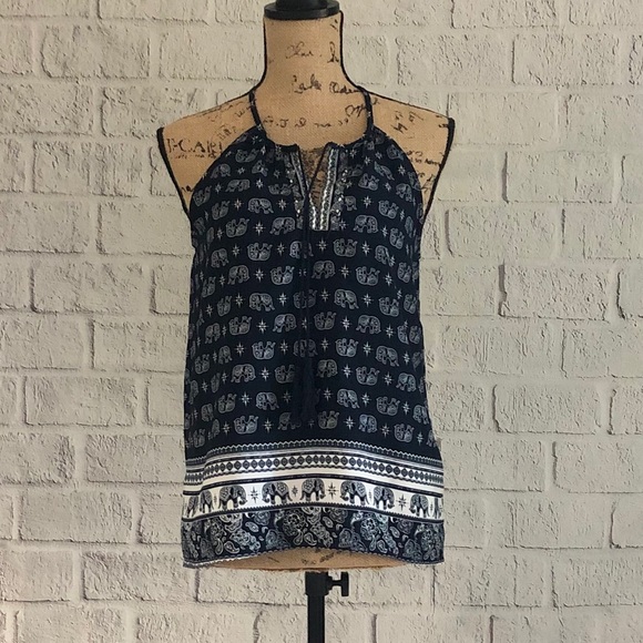 bleuh ciel Tops - elephant print boho bleuh ciel blue blouse